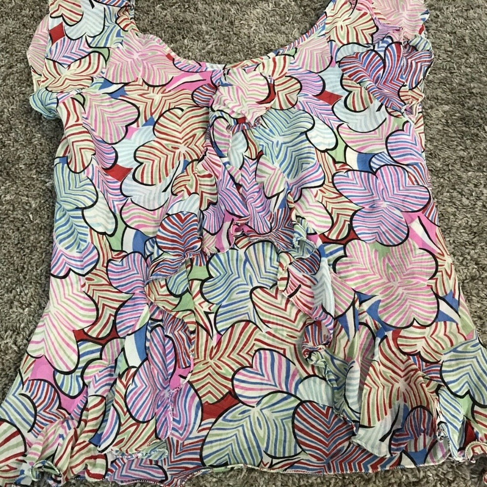 Marc Jacobs Heart Silk Ruffle Cap Sleeve Blouse